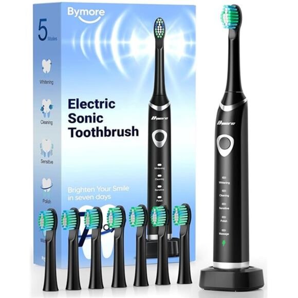 Bymore Electric Toothbrush for Adults,Travel Sonic Toothbrush with 8 - Picture 8 of 8